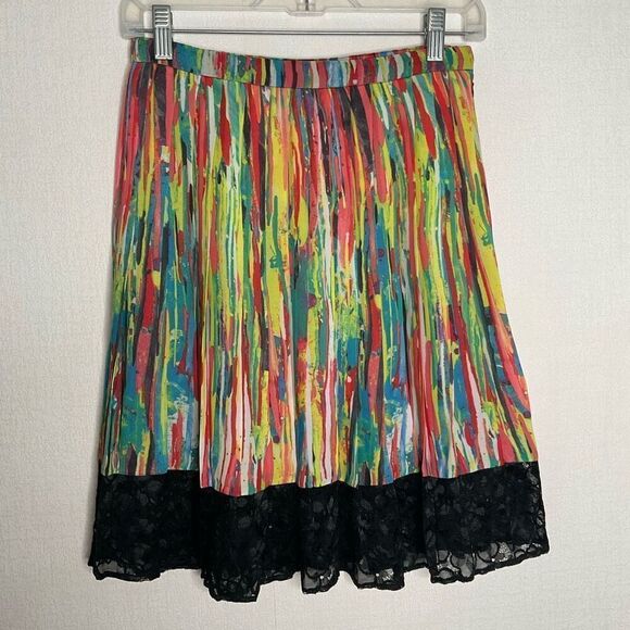 PRABAL GURUNG Pleated Skirt NOLITA PRINT Target sz 2 Multi Color Lace Trim - Picture 2 of 8